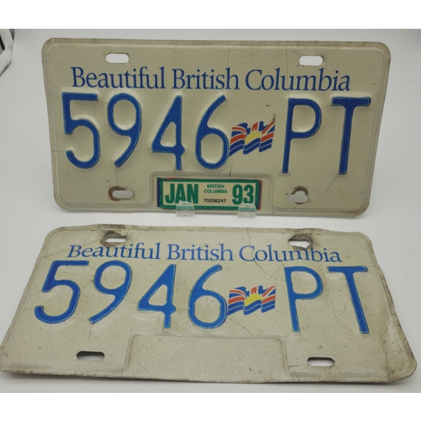 PAIR of Same Number BRITISH COLUMBIA LICENSE PLATES