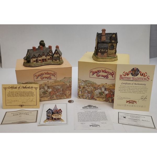 2 DAVID WINTER COTTAGE'S with Certificates and Boxes