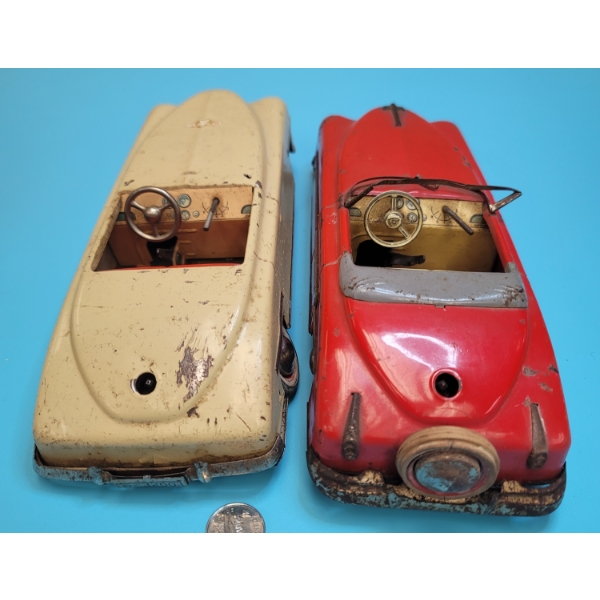 2 Tin Toy Cars  Good for Parts Clock Work Motors Made in US Zone Germany