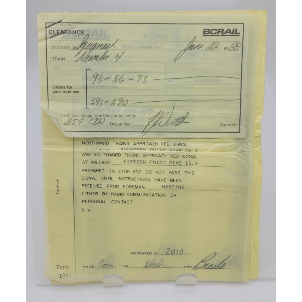 BC RAIL TRAIN DRIVER ROUTE ORDERS