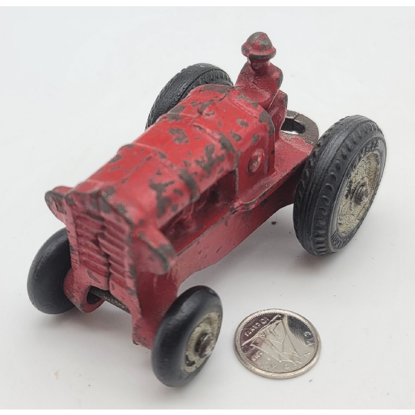 Vintage Arcade Toys Cast Iron Tractor with Rubber Balloon Wheels nice shape