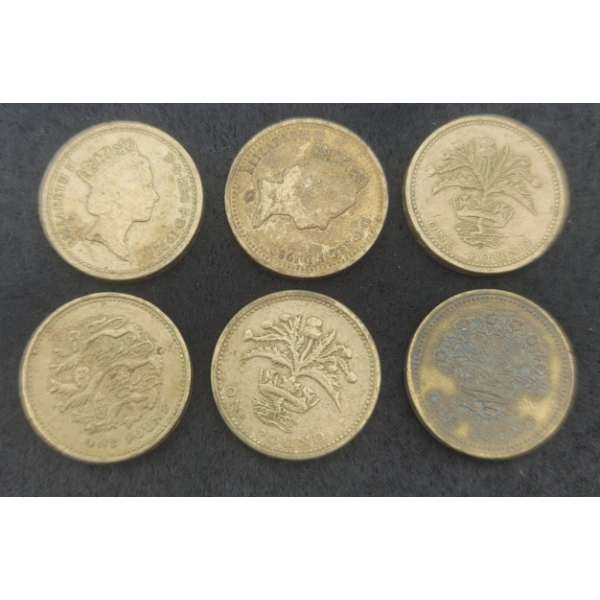 6 British One Pound Coins