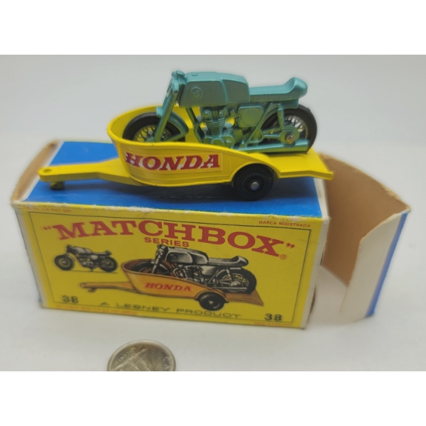 MATCHBOX LESNEY #38 HONDA MOTORCYCLE & TRAILER IN ORIGINAL BOX