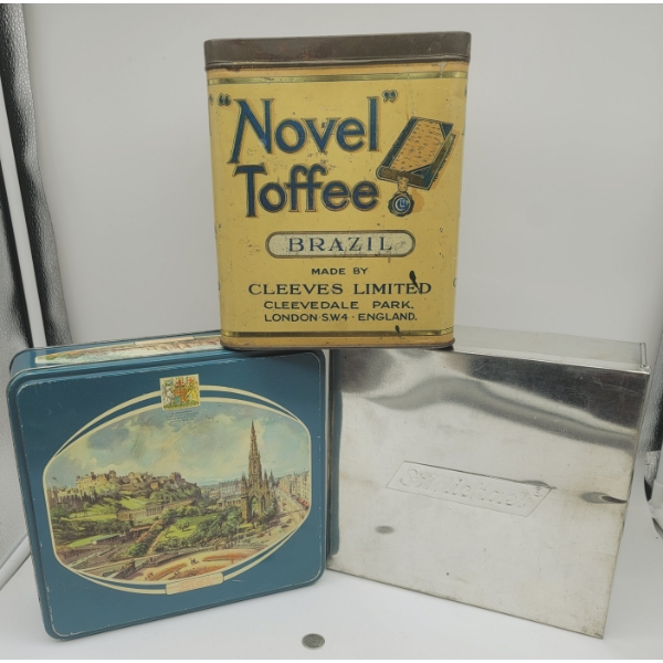 3 Large Product Advertising Tins Novel Brazil Nut Toffee, Mcvitie Price, Marks & Spencer Biscuits