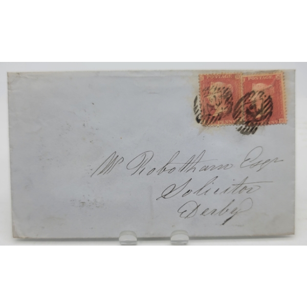2 GB Penny Red Stamps on Envelope 1857
