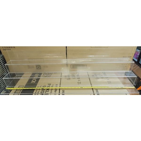 CLEAR PLEXIGLASS STEP DISPLAY 40" L x 10" x 10" - 3" D STEPS x 3" H STEPS