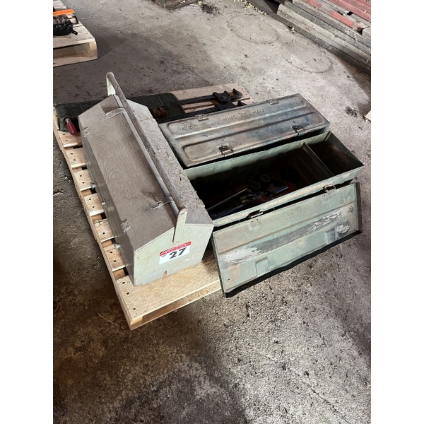 3 Old Tool Boxes & Contents, Screwdrivers, Pipe Wrenches
