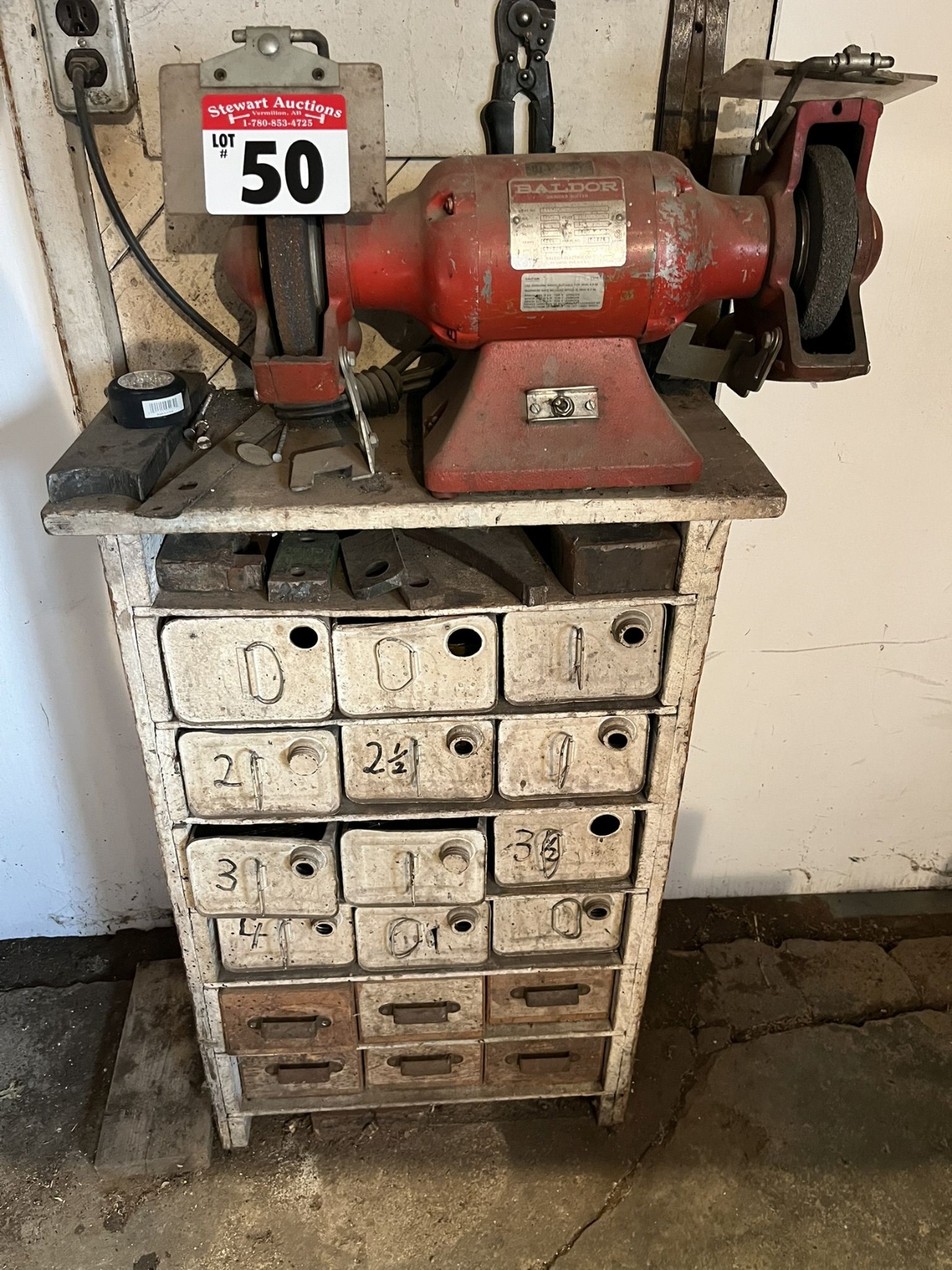 Bench Grinder on Stand with Contents