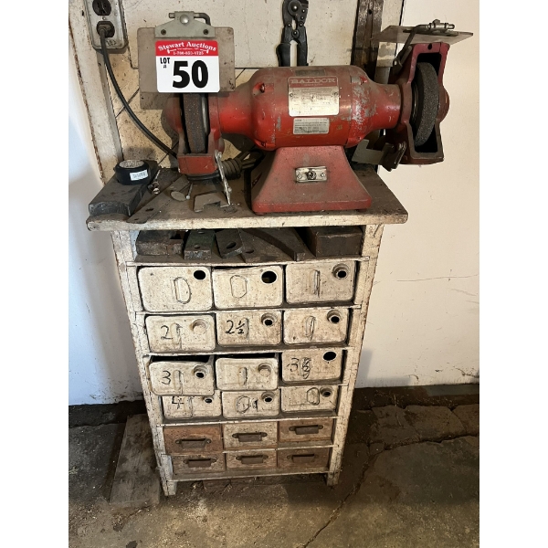 Bench Grinder on Stand with Contents