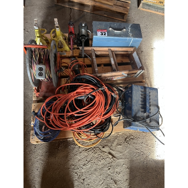 Electrical Cords, Jack Stands, Battery Charger, Tool Box & Contents, Stepstool, Pump Jack, etc.