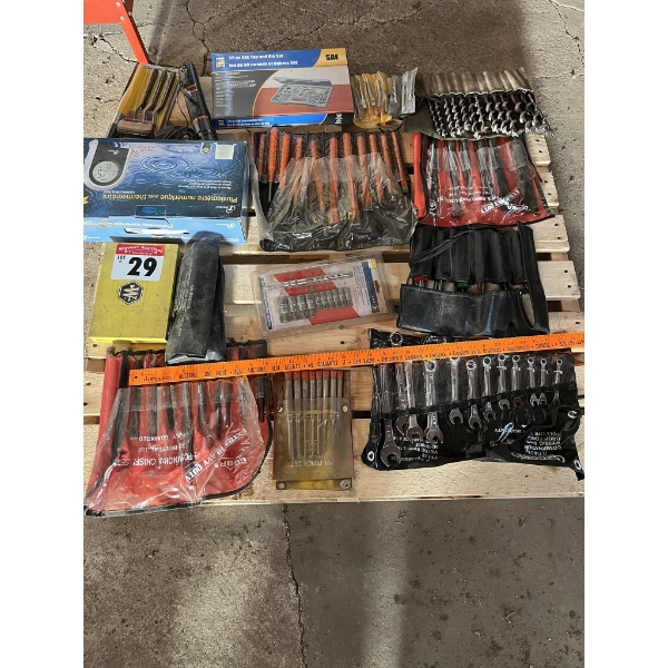 11 Piece Combo Wrench Set, Drill Bits, Puncher, Chisel Set, etc.