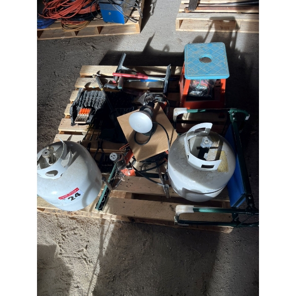 Propane Tanks, Stool, Light, Bits, Snap Ring Pliers etc