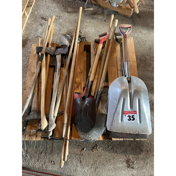 Pallet of Shovels, Forks, Axes, etc.