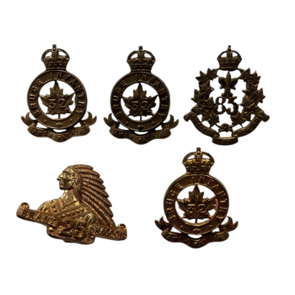 Lot of 5, Pre WW1 Canadian Collar Badges
