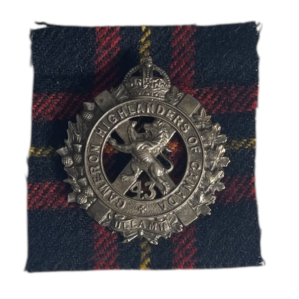 WW1 CEF Canadian Officers 43rd Battalion Cameron Highlanders of Canada Cap Badge