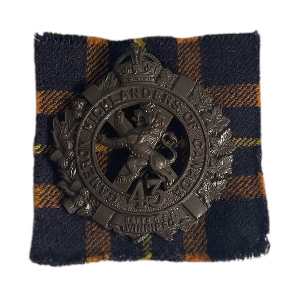WW1 CEF Canadian 43rd Battalion Cameron Highlanders of Canada Cap Badge