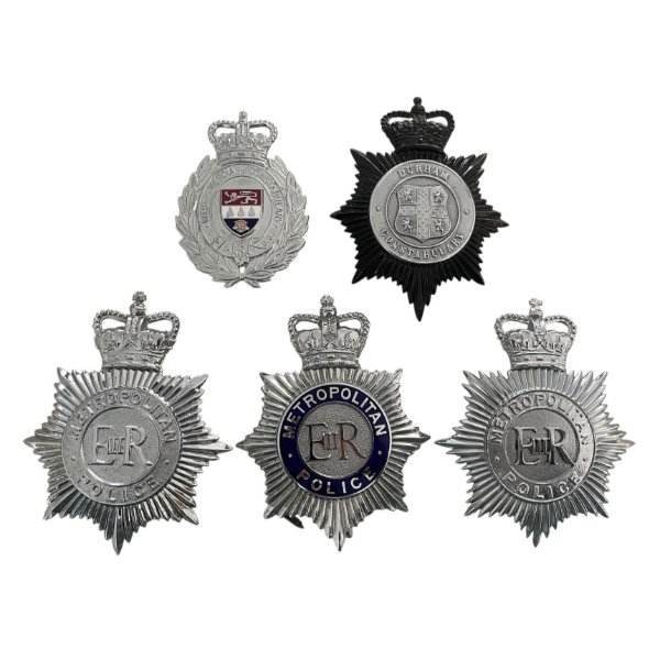 Lot of 5 British Bobby Helmet Plate Badges