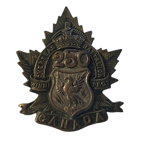 WW1 CEF  250th Battalion (Winnipeg) OFFICERS Cap Badge