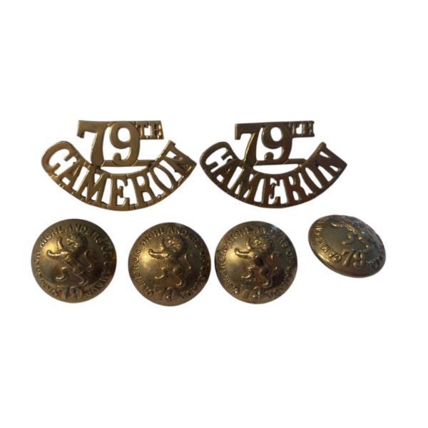Pre WW1, 79th Cameron Highlanders of Canada Shoulder Title & Uniform Button Lot