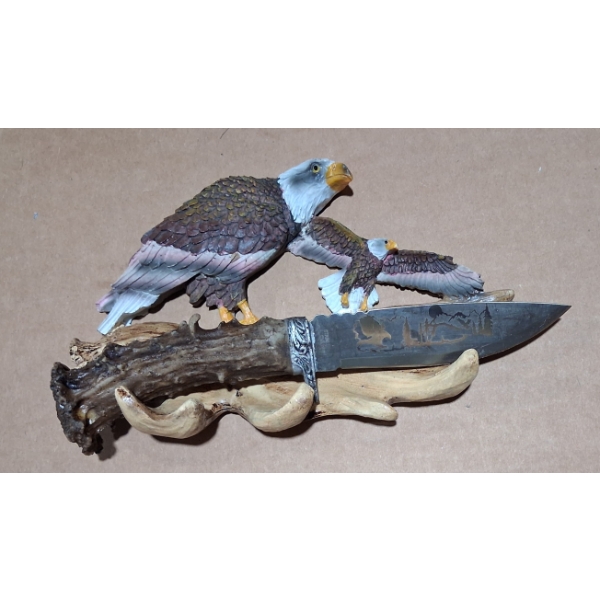 Deer Antler Knife With Decorative Eagle Holder