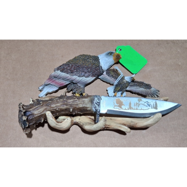 Deer Antler Knife With Decorative Eagle Holder