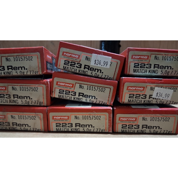 180 Rounds of NORMA .223 Match King (BOXES GOT WET)