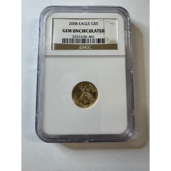 2008 1/10 Ounce American Gold Eagle - .999 Fine Gold - NGC GEM Uncirculated 