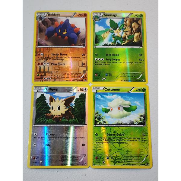 x4 Vintage Holo Pokemon Trading Cards: Boldore, Simisage, Lillipup, Cottonee