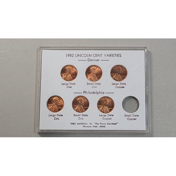 1982 Lincoln Cent Varieties Denver/Philadelphia In Display - Face Value: $0.06 