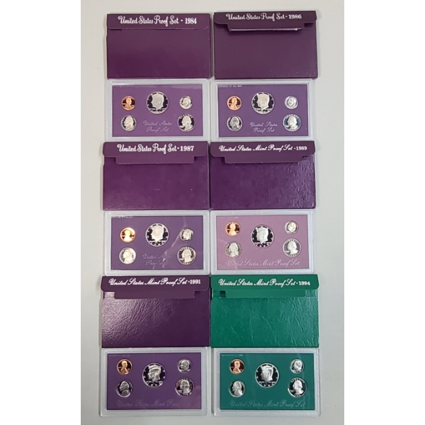 1984, 1986, 1987, 1989, 1991, 1994 United States Mint Proof Coin Sets