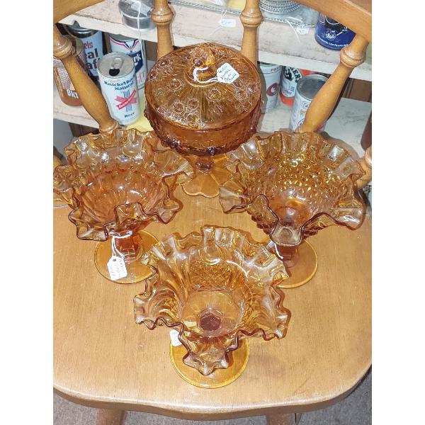 Vintage Fenton Amber Ruffled Glass Lot - See Pics