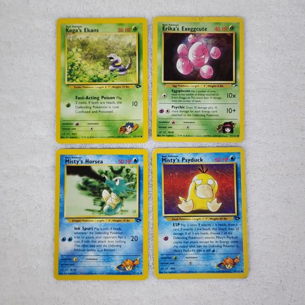 Four Vintage Gym Set Pokemon Trading Cards Including Misty's Psyduck & Horsea