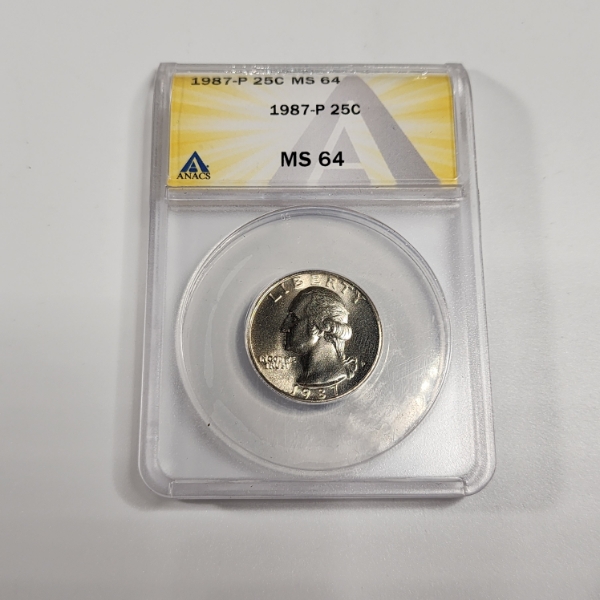 United States 1987-P Washington Quarter Graded by ANACS MS 64