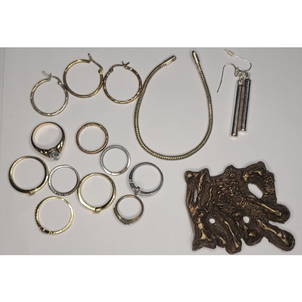 Lot Of Assorted Costume Jewelry Pieces & Brass Paperweight  