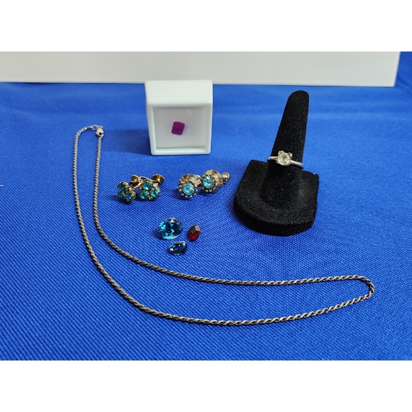 Assorted Jewelry Including 18K HGE White Gold Ring, Fashion Earrings, & Jems - See Description! 