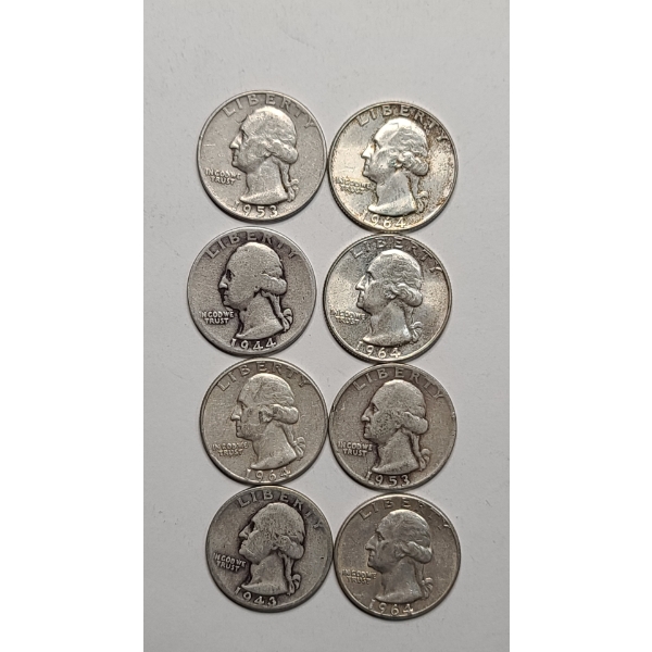 Assorted Years And Mint Marks 90% Silver U.S Washington Quarters - Face Value: $2.00