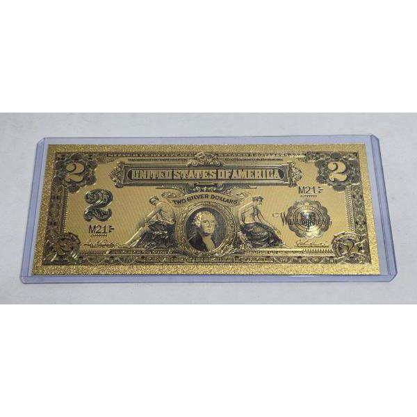 US Two Dollar 24k 999999 Silver Certificate Note Mint Condition In Protective Holder