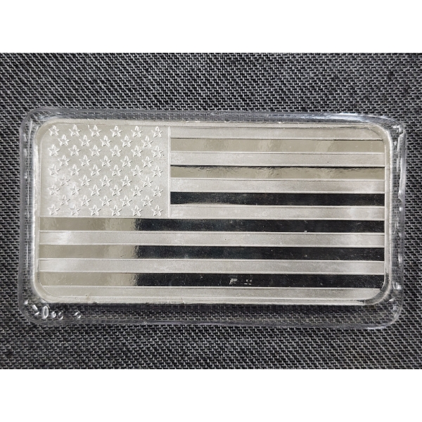Ten Troy Ounces .999 Fine Silver Bar in Plastic ~ Beautiful American Flag Design!