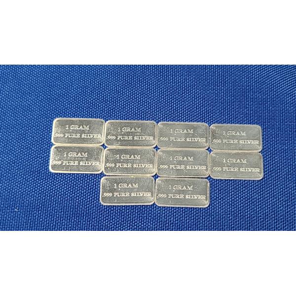 (10) 1 Gram USCG .999 Pure Silver Bars