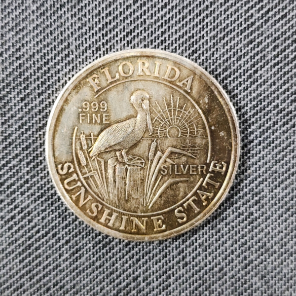 One Troy Ounce .999 Fine Silver Round Florida Sunshine State Design