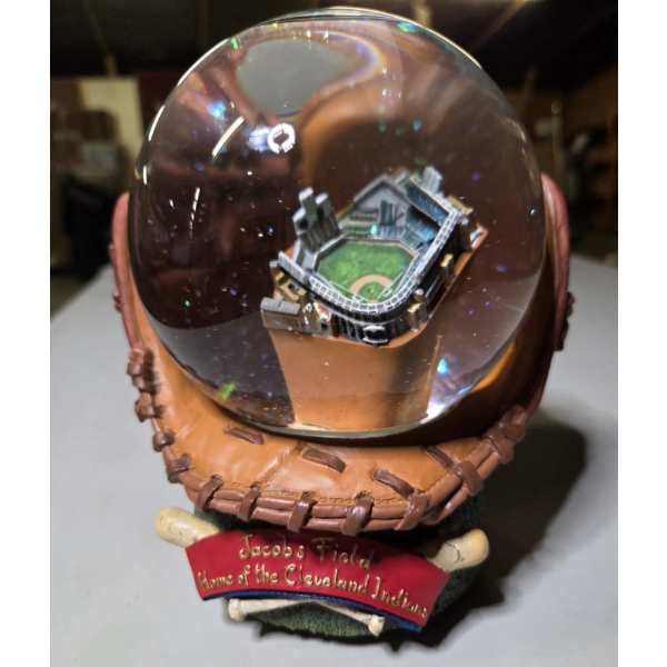 2001 Winlers Collectable Wind Up Jacobs Field Snow Globe. Plays Take Me Out To The Ball Game! In Exc