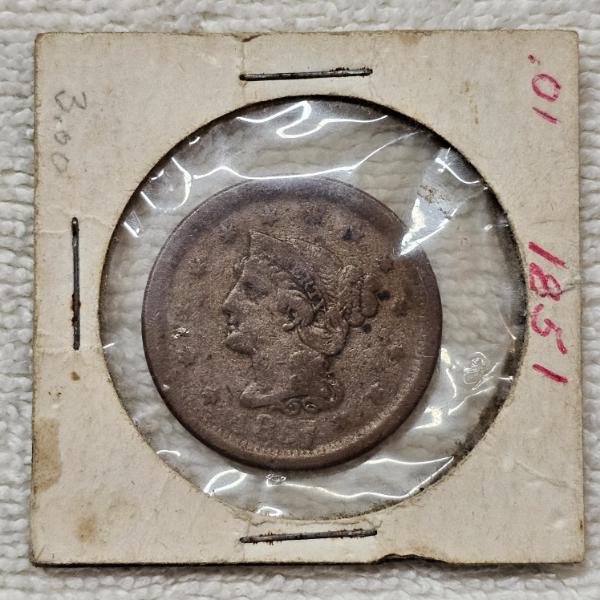 1851 United States Braided Hair Large Cent FV: $.01