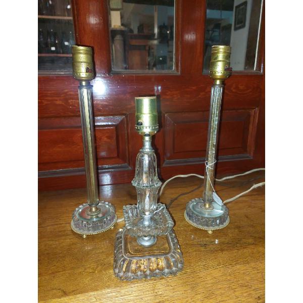 3 Pcs Vintage Crysatal Candlestick Lamps - Electric - See Pics