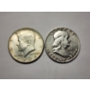 Image 1 : Two 90% Silver Half Dollars - 1 Kennedy & 1 Franklin Half - $1.00 Face Value