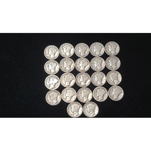 Assorted Years/Mint Marks 90% Silver Mercury Head Dimes - Face Value: $2.20
