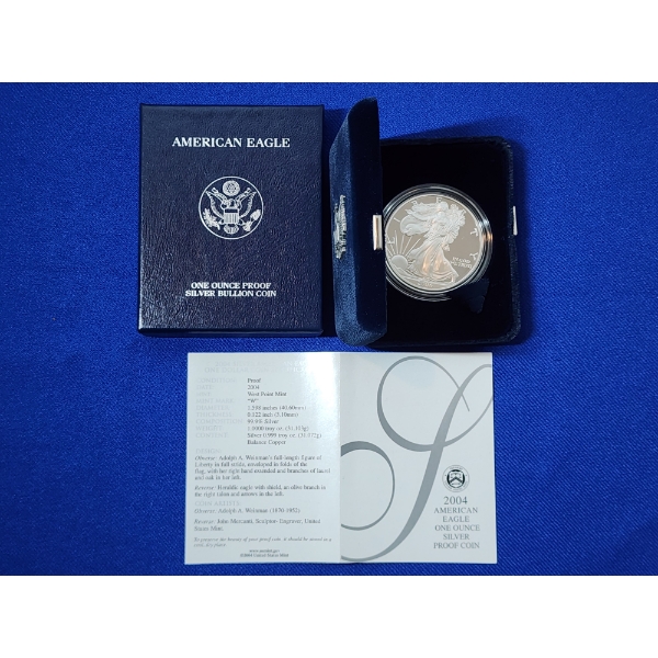 2004-W Silver American Eagle Proof $1 - 1 Troy oz .999 Fine Silver w/ Box & CoA