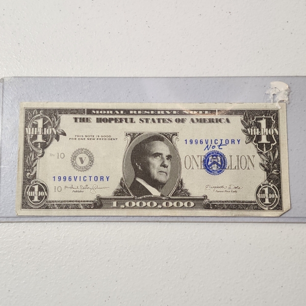 1996 Novelty Presidential Candidate Bob Dole One Million Dollar Bill Collectible in Holder