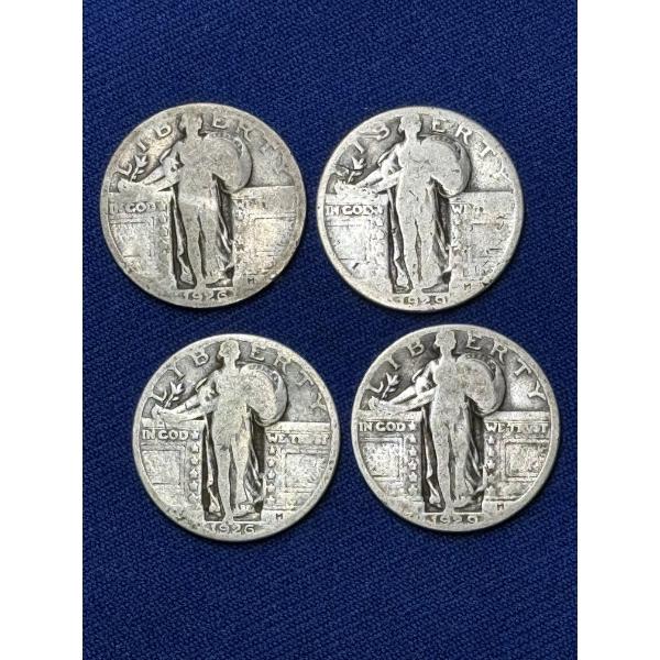 x4 Assorted Years United States Standing Liberty 90% Silver Quarters FV: $1.00