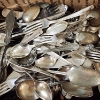 Image 1 : Nearly 7LBS of Assorted Silverplated Silverware in Metal Canister