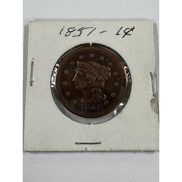 1851 United States One Cent Large Cent Coin - Large Penny - Beautiful Coin